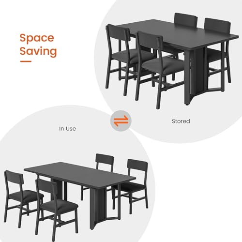 Itaar 5-Piece Dining Table Set for 4-6 People, 63" Extendable Kitchen Table and 4 Cushion Chairs, Dining Room Table with MDF Board & Metal Frame for Small Space, Easy Clean, Black Itaar