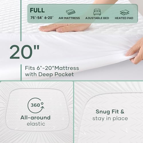 OhGeni 100% Waterproof Mattress Protector,Full Size Mattress Soft Pad,Pet Hair & Bedwetting Resistant,Cooling Breathable Fitted Sheets,Washable Bed Cover,Non-Slip Deep Pocket,Noiseless for Guest Rooms OhGeni
