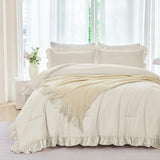 ANGIYUIN 5 Pieces Camel Twin Size Comforter Set for Kids Girls Ruffled Bedding Set Boho Farmhouse Bed Sets Shabby Fluffy Elegance Bed in A Bag with Sheets(Camel Twin) ANGIYUIN