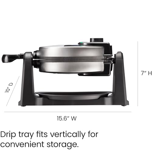 Chefman Rotating Belgian Waffle Maker, 180° Flip Iron w/ Non-Stick Plates, Adjustable Timer, Locking Lid, & Drip Plate, Space Saving Storage, Mess-Free Breakfast, Stainless Steel/Black Chefman