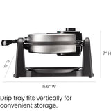 Chefman Rotating Belgian Waffle Maker, 180° Flip Iron w/ Non-Stick Plates, Adjustable Timer, Locking Lid, & Drip Plate, Space Saving Storage, Mess-Free Breakfast, Stainless Steel/Black Chefman
