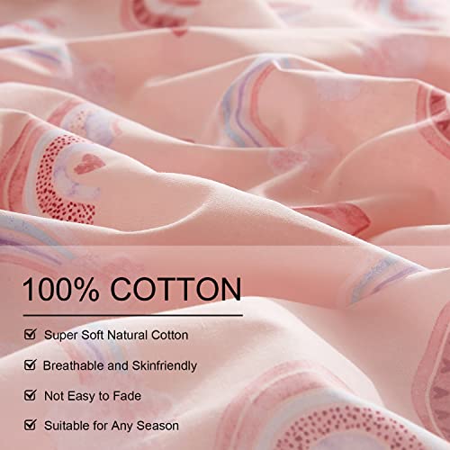 Ivellow Twin Duvet Cover Bed Set 100% Cotton Rainbow Pink for Girls Cute Kawaii Bedding Set 3 Pcs Ultra Soft Breathable Toddler Teen Kids Patterned Cartoon Comforter Cover. Ivellow