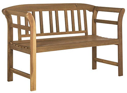 Safavieh PAT6742A Outdoor Collection Porterville 2 Seat Bench, Natural - WoodArtSupply