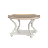 Wnutrees Farmhouse Round Coffee Table, Rustic Circle Coffee Table with Wood Tray Top for Living Room, Boho Coffee Table with Storage Shelf, Handcrafted Finish, White Wnutrees
