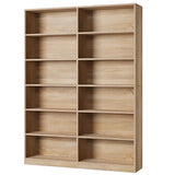 FACBOTALL 6-Tier Light Oak Double Wide Bookshelf - Stylish Freestanding Storage for Home Decor FACBOTALL