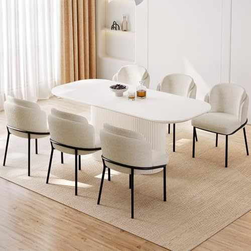 TreLined 70" Oval Dining Table Set for 6, 7-Piece Dining Set, Modern Dining Room Table with 6 Dining Chairs for Kitchen, Living Room, Bar, Large Oval Dinner Table, White TreLined