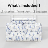 HENGWEITEXT King Sheet Set, 4 Piece Bed Sheets for King Size Bed Set, 17 Inch Sheets Deep Pocket, Soft and Breathable Microfiber, Wrinkle Free, Printed Light Blue Flowe Patterned Double Bedding HENGWEITEXT
