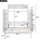 Harper & Bright Designs Full Size Murphy Bed, Wooden Full Murphy Wall Bed with Shelves and LED Lights, White Harper & Bright Designs