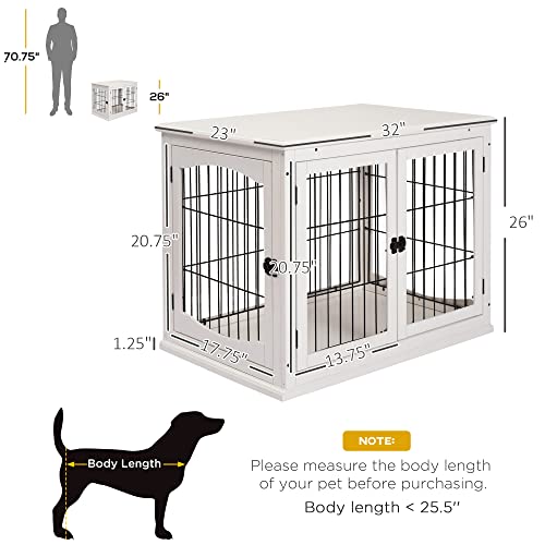 PawHut Dog Crate Furniture, Small Dog Cage End Table with Two Opening Sides, Lockable Door, Puppy Kennel Indoor, Cute and Decorative, Pure White - WoodArtSupply