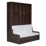 YOPTO Murphy Bed Cabinet Queen Size with Cushion,Folding Wall Bed Frame W/Sofa Chair and Wood Slat Support,Space-Saving Hidden Platform Bed for Bedroom,Guest Room,Home,Office,Espresso YOPTO