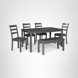 Signature Design by Ashley Bridson 6 Piece Dining Set, Includes Rectangular Dining Table, 4 Ladderback Chairs & Bench, Wood, 36" W x 60.13" D x 30" H, Gray Signature Design by Ashley