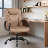 Misolant Office Chair, Executive Desk Chair, PU Leather Comfortable Ergonomic Chairs with Fixed Armrest, Adjustable Height, Rocking Function, 360° Swivel Wheels, Brown Misolant
