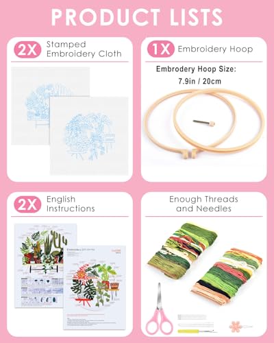 TINDTOP Embroidery Kit for Adult, Owl Embroidery Kit for Beginners Include Embroidery Cloth Hoops Threads for Craft Lover Hand Stitch with Embroidery Skill Techniques (Cactus) TINDTOP