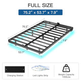 FviMzailon Full Size Floating Bed Frame - Metal Platform Bed with Smart LED Lights & Charging Station, No Box Spring Needed FviMzailon