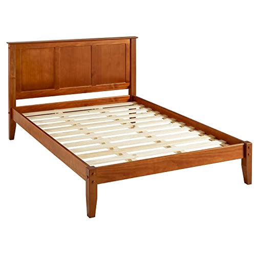 Camaflexi Shaker Style Queen Platform Bed in Cherry - Solid Wood with Slatted Foundation, No Box Spring Needed - WoodArtSupply