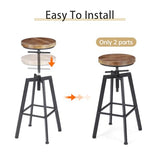 VILAVITA Vintage Adjustable Bar Stools Set of 2, Height Ranges from 24.8 to 30.8 inch, Natural Wood Seat and Heavy Metal Frame Rustic Industrial Swivel Bar Stools VILAVITA