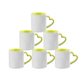 MR.R Sublimation Blank Dishwasher Ceramic Mug,Blank Coated Cup,Sublimation Blank Mugs,Classic Cup with Yellow Color Inner Mug and Heart Handle,11oz,Set of 6 MR.R