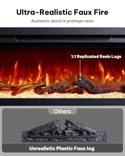 Silonn 3-Sided Smart 50" Electric Fireplace, Alexa & App Control Fireplace with 15 Flame Colors, Electric Fireplace Inserts Logs, 5110 BTU Heat Output, Realistic Flame and Sound Silonn
