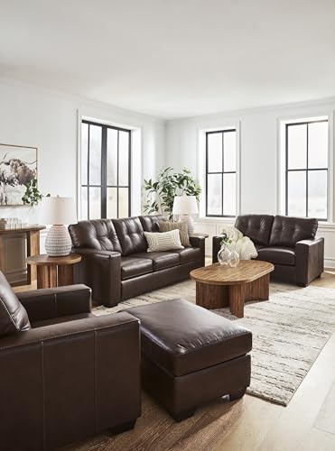 Signature Design by Ashley Santorine Transitional Tufted Leather Match Loveseat, Dark Brown Signature Design by Ashley