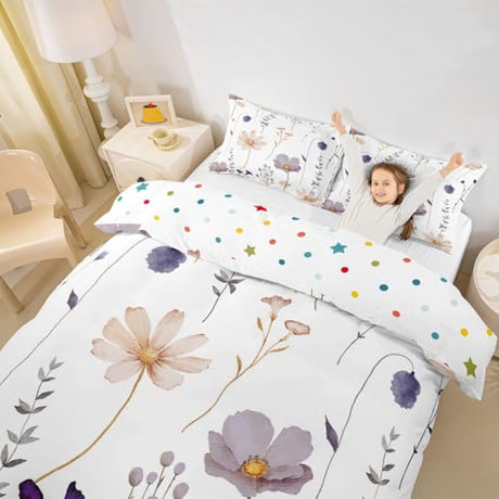 Erosebridal Watercolor Flower Comforter Cover Full, Plum Beige Floral Duvet Cover for Teens Adult Women Bedroom, Modern Minimalist White Bedding Set Branches Pastoral Bedspread Cover, 2 Pillow Cases Erosebridal
