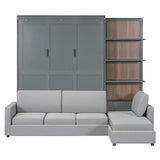 THINK 30 Murphy Bed with Sofa and Shelves, Versatile Wall Bed, Foldable Murphy Bed, Queen Size, Gray THINK 30