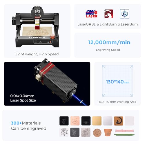 LONGER RAY5 Mini 3.5W Laser Engraver with Rotary Roller Kit, 12000mm/min High-Speed Cutter for Wood, Metal, Acrylic, Leather, DIY CNC, 130x140mm Engraving Area, WiFi, Emergency Stop Safety Longer