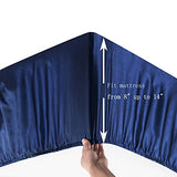 Satin Fitted Sheet, Full Fitted Sheet Only, 1 - Piece Ultra Soft Deep Pocket Single Silk Bottom Bed Sheet Full - Navy Blue Luxbedding