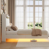 GarveeHome Queen Floating Bed Frame with RGB LED Lights & Charging Station, Upholstered Platform Bed Frame wth Storage Headboard, 50" Tall Headboard Bed Frame Queen Size No Box Spring Needed, White GarveeHome
