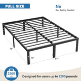OLIXIS Metal Full Bed Frame - 14in High with Storage Space, No Box Spring Needed with Sturdy Steel Slat Support, 2200LBS Heavy Duty for Easy Assembly, Black for Bedroom OLIXIS