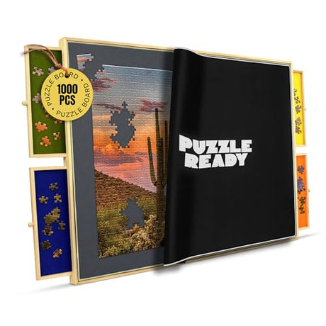 Puzzle Board with Drawers & Cover Mat - 1000 Pieces Wooden Jigsaw Puzzle Table - 24”x30” Portable Puzzle Board with Cover for Adults & Children - Colorful Puzzle Trays for Sorting - Puzzle Ready Puzzle Ready