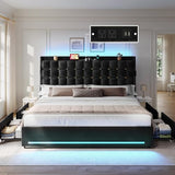 YITAHOME King Size Bed Frame with 4 Drawers and RGB LED Lights, Velvet Upholstered Platform Bed with Charging Station and Storage Headboard, No Box Spring Needed, Easy Assembly, Noise-Free, Black YITAHOME