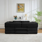 79.5" Folding Convertible Sofa Bed with Side Storage Pockets, 4-in-1 Corduroy Boneless Couch, No Assembly Loveseat Sleeper, Floor Sofa Daybed Futon Couch for Living Room Bedroom Lounge, Black Upgraded Asucoora