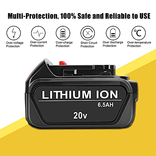 JYJZPB 2 Pack 6.5Ah Replace Battery Compatible for DeWalt 20V MAX Battery DCB200 DCB204 DCB206 DCB206-2 DCB201 DCB203 DCB181 DCB180 DCD/DCF/DCG 20 Volt XR Battery - WoodArtSupply