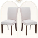 COLAMY Upholstered Parsons Dining Chairs Set of 2, Fabric Dining Room Kitchen Side Chair with Nailhead Trim and Wood Legs - Beige COLAMY