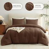 CozyLux Full Size Comforter Set Brown, 3 Pieces Solid Breathable Quilted Style Bedding Sets, Luxury Fluffy Soft Bed Set with Down Alternative Comforter for All Season (1 Comforter & 2 Pillowcases) CozyLux