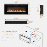 Kentsky 42 inches Electric Fireplace Inserts, Recessed and Wall Mounted Fireplace Heater, Linear Fireplace w/Thermostat, Remote & Touch Screen, Multicolor Flame, Timer, Logs & Crystal, 750W/1500W Kentsky