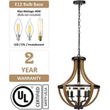 17.7" Modern Farmhouse Geometric Chandelier Light Fixture, 5-Light Adjustable Height Rustic Hanging Pendant Lighting for Dining Room Foyer Kitchen Island, ‎Retro Wood Texture and Black Finish WOAEKR