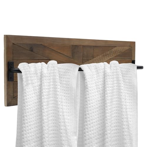 Autumn Alley Rustic Farmhouse Towel Rack – Stunning Barn Wood Farmhouse Bathroom Decor for Wall – Expertly Inlaid Wood with Matte Black Bar for Rustic Bathroom Decor