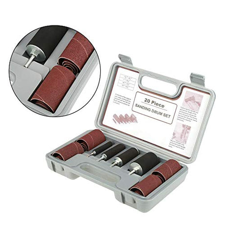 ASHATA 20 Pcs Drum Sander Kit, Spindle Sanding Drum Sander Tool Kit Set with Case for Drill Press,for Carpentry Polishing Tools ASHATA