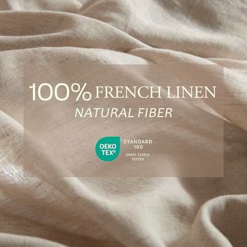 DAPU Pure Linen Sheets Set, 100% French Linen from Normandy, Breathable and Durable for Hot Sleepers, 4 Pcs Queen Size Sheets Set - 1 Flat Sheet, 1 Fitted Sheet, 2 Pillowcases (Natural Linen, Queen) DAPU