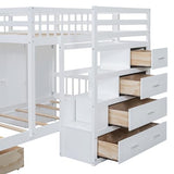 Ball & Cast Full Over Twin Bunk Bed with Safty Guardrail & Storage Stair,Wood Loft Bedframe W/Wardrobe & Drawers,Space-Saving Design,Easy Assembly,Versatile Furniture for Boy Girl Teen Bedroom,White Ball & Cast