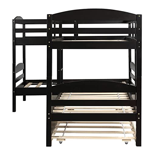 Quad Bunk Bed Twin Over Twin L-Shaped Bunk Bed Compatible with 4 Boys Girls Teens, Gray Bedroom Bed Frame, WoodArtSupply