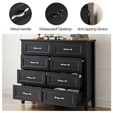 LINSY Dresser for Bedroom, 8 Drawers Bedroom Dresser Wood for Nursery, Tall Chest of Drawers, Wide Farmhouse Wood Dresser for Bedroom, Hallway, Closet, Living Room, Black LINSY