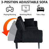 Thctvous 72” Corduroy Futon Sofa Bed with Pillows, Modern Convertible Futon Couch with 2 Cup Holders& Metal Legs for Small Spaces Living Room, Solid Wood Frame (Black) Thctvous