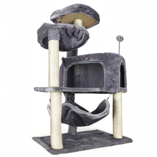 YUNIQUE Cat Tree with Cat Condo and Big Hammock, Grey