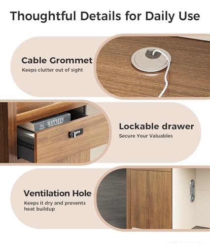 Anzhap 94" L-Shaped Reception Desk with Counter — Front Desk Reception Counter with Lockable Drawer, Storage Cabinet & Double Countertop for Office, Lobby, Checkout (Oak & Cream White) Anzhap