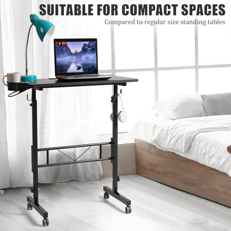 SIDUCAL Standing Desk Adjustable Height, Small Mobile Table with Wheels, Rolling Desk for Standing or Sitting, Portable Computer Desk for Walking Pad, Black SIDUCAL