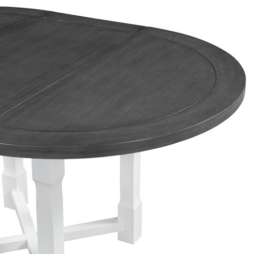 Merax 5-Piece Extendable Dining Table and 4 Upholstered Chairs, Round Oval Dining Table Set for 4, Wood MDF Kitchen Table Set with Removable Leaf for Dining Room, 42" to 58" (Grey+White) Merax