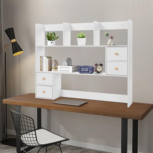 Desk Hutch, Desktop Hutch with 8 Shelves & 4 Drawers, Vanity Desk with Hutch Top Only, Extendable Small Desk Shelf for Top of Desk, Desktop Bookcase Bookshelf for Home Office Generic