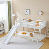 JOYMOR Bunk Bed with Curved Slide, Low Bunk Bed Twin Over Twin, Bunk Bed with Slide and Angled Ladder, Solid Pine Wood Slide Bed,14" Safety Guardrail, Anti-Slip Steps JOYMOR